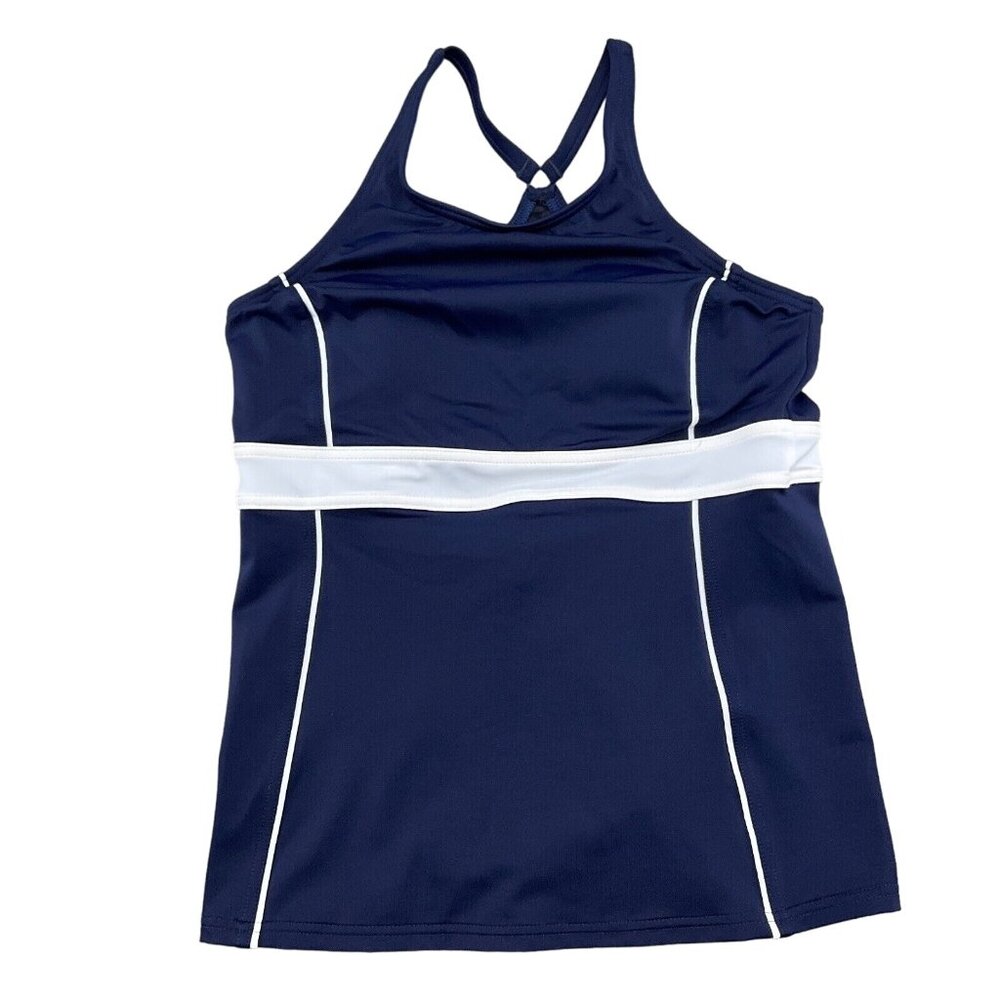 Lands End Tankini Top Women 4‎ Blue White Halter Keyhole Back Sport Colorblock